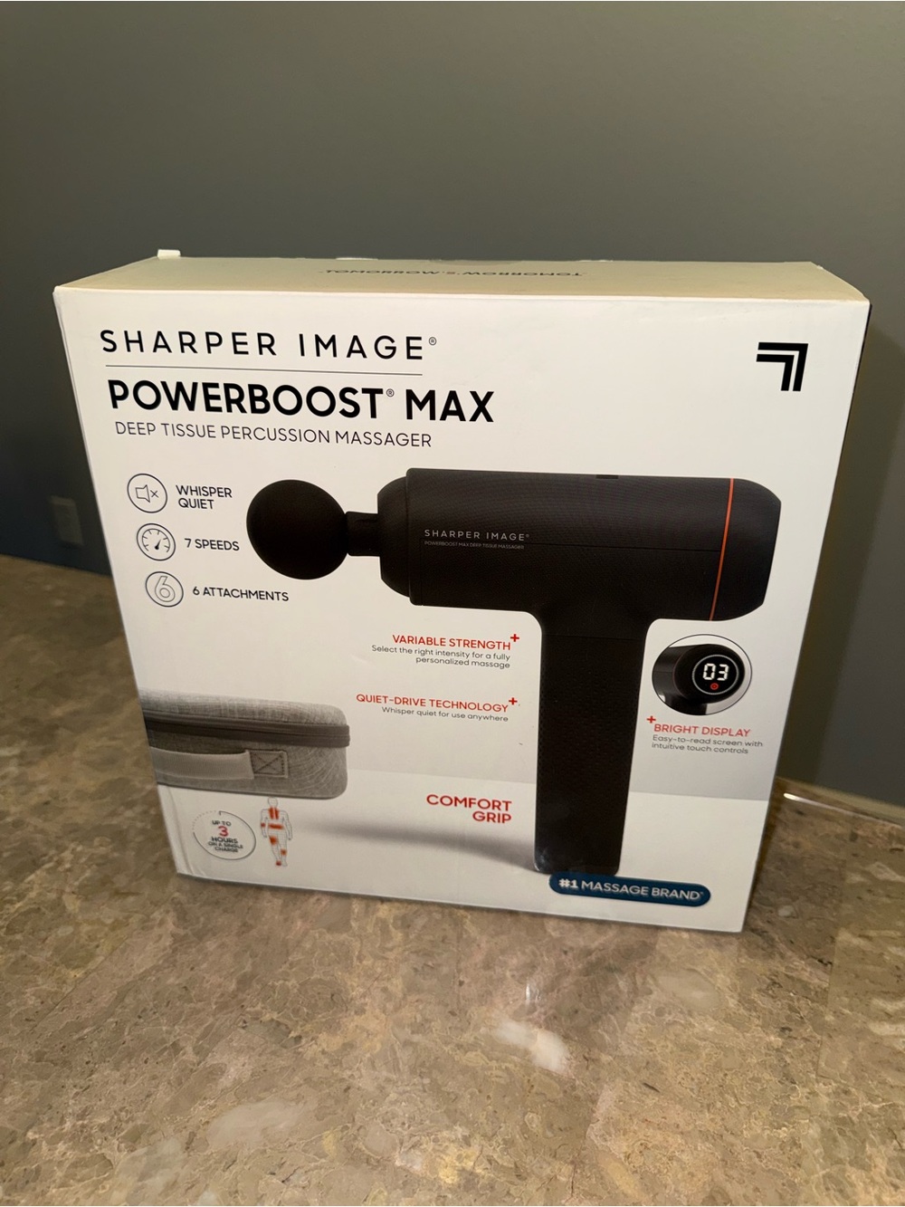 Sharper Image PowerBoost Max, Deep Tissue Percussion Massager Black 7 speed